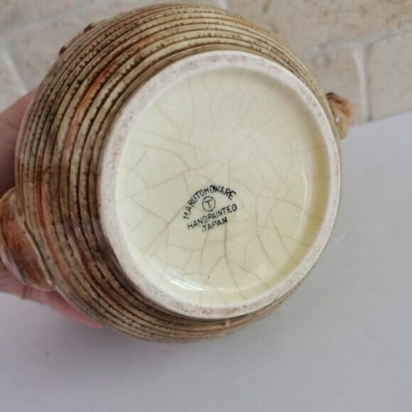 Vintage Handpainted Teapot CRAZING Black Squirrel Oak Leaves Marutomoware Japan - Picture 4 of 8